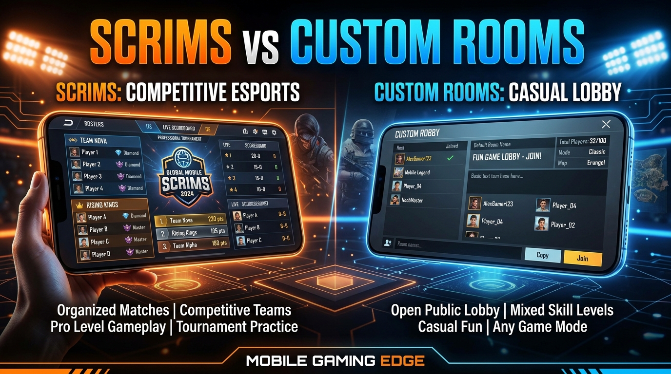 Scrims vs Custom Rooms comparison screen